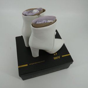 IDIFU Women's White Ankle Boots Pointed Toe Block Heel Size 5 NIB